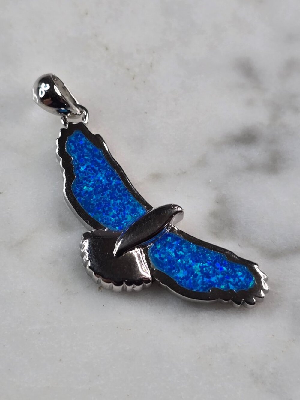 Womens Sterling Silver Blue Opal Seagull Bird Pendant 4.3g E2312